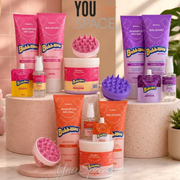 BUBBALUU 5 PRODUCTOS KIT CAPILAR BUBBALUU DE 5 PRODUCTOS + CEPILLO MASAJEADOR