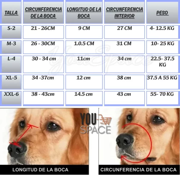 BOZAL PARA PERRO TALLAS