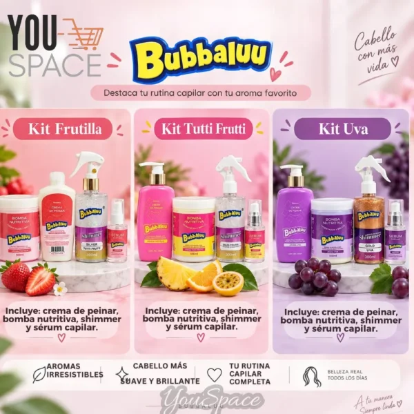 KIT BUBBALUU CAPILAR HIDRATANTE FRUTILLA + SHIMMER (7) KIT BUBBALUU CAPILAR HIDRATANTE + SHIMMER