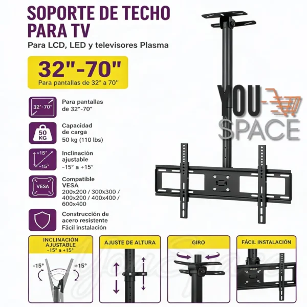 SOPORTE DE TECHO PARA TV DE 32 A 70 PULGADAS (6)