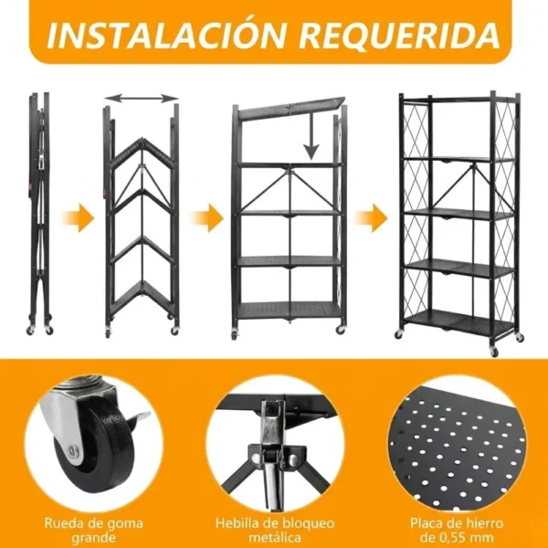 6 (68) ESTANTE METALICO PLEGABLE DE 5 NIVELES CON RUEDAS 120KG