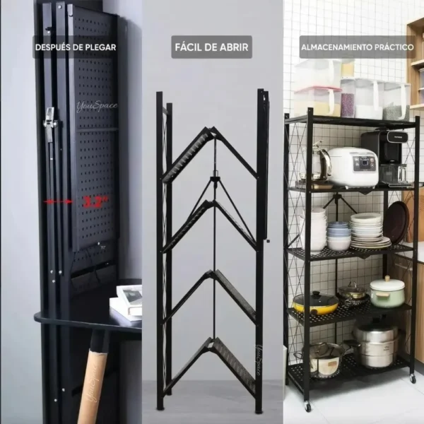 7 (37) ESTANTE METALICO PLEGABLE DE 5 NIVELES CON RUEDAS 120KG