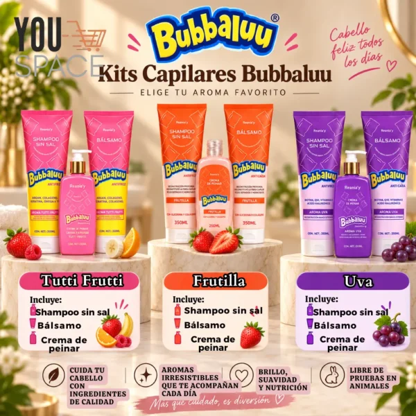 KIT BASICO CAPILAR BUBBALUU (1) KIT CAPILAR BASICO HIDRATANTE BUBBALUU 3 PRODUCTOS TUTTI FRUTTI