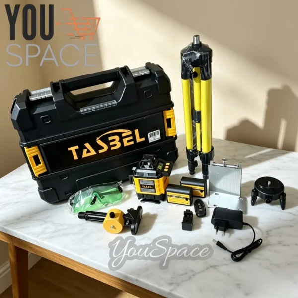 NIVEL LASER +TRIPODE TASBEL (3) NIVEL LASER INALAMBRICO DE 16 LINEAS 4D+ TRIPODE AJUSTABLE- MARCA TASBEL