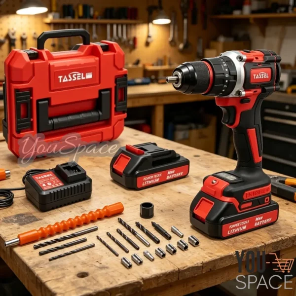 TALADRO TASBEL ROJO (4) TALADRO DESTORNILLADOR-PERCUTOR INALAMBRICO CON MANDRIL METALICO- MOTOR BRUSHLESS- TASBEL