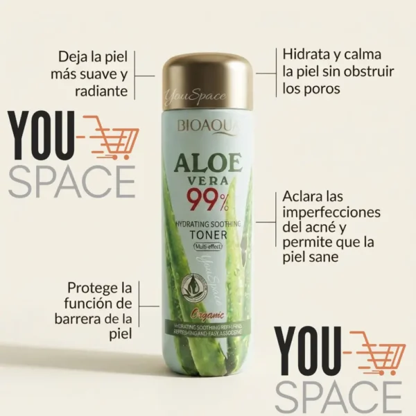 TONICO FACIAL DE ALOE VERA 99% HIDRATANTE Y CALMANTE  BIOAQUIA 130ML