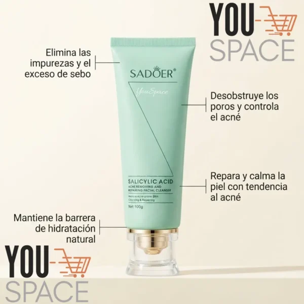 LIMPIADOR FACIAL CON ACIDO SALICILICO PARA ELIMINAR EL ACNE Y REPARAR LA PIEL 100G
