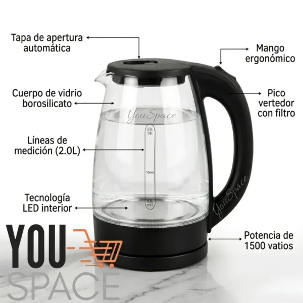 6 (78) HERVIDOR ELECTRICO DE VIDRIO VIDA AMOR 2.0L