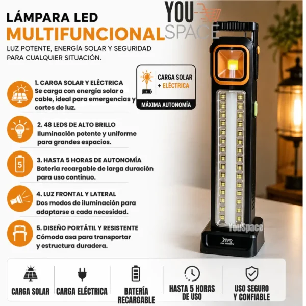 CAMARA SOLAR DOBLE LENTE 2.4GH 7 LAMPARA SOLAR DE EMERGENCIA -48 LED (RECARGABLE)