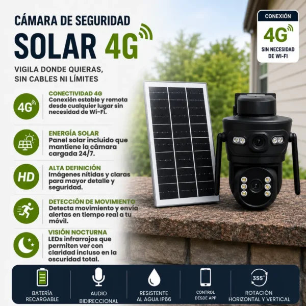 CAMARA CON PANEL SOLAR  DOBLE LENTE 4G- (CHIP)