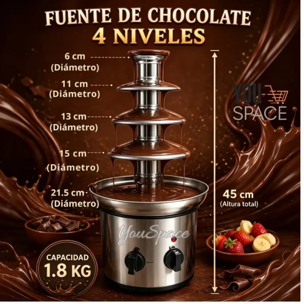 FUENTE DE CHOCOLATE 4 NIVELES (6) FUENTE DE CHOCOLATE 4 NIVELES DE ACERO INOXIDABLE