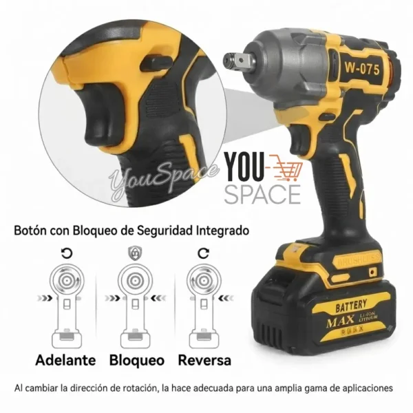 LLAVE DE IMPACTO INALAMBRICA DE ALTO TORQUE MODELO W-075 (4) LLAVE DE IMPACTO INALAMBRICA MOTOR BRUSHLESS 1500NM