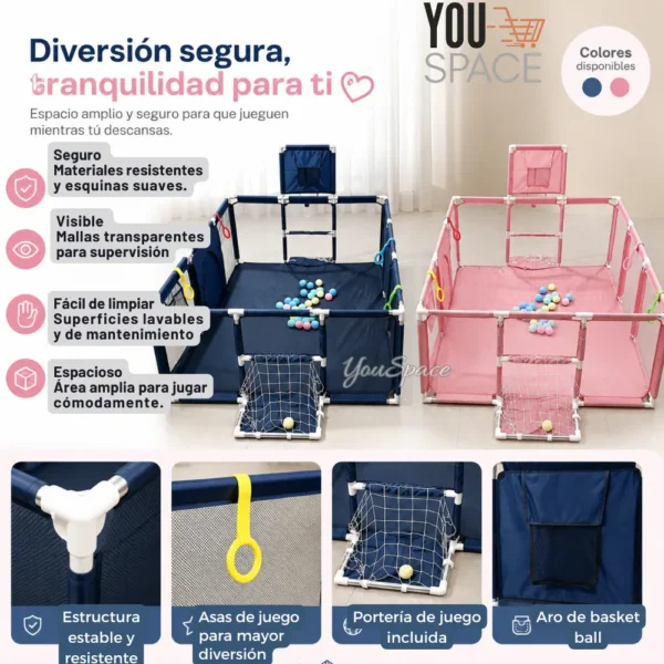 CORRAL PARA BEBE (8) CORRAL DE JUEGOS SEGURO PARA BEBE CON ARO Y PORTERÍA