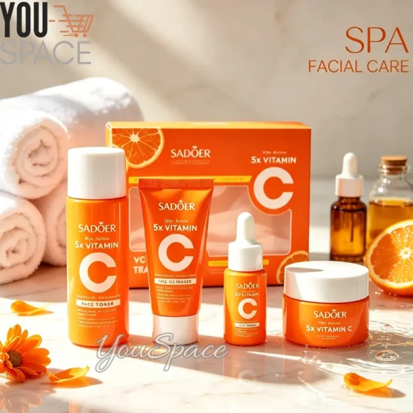 KIT DE VIAJE CUIDADO FACIAL SADOER 5X- VITAMINA C (9) SET FACIAL 5X DE VITAMINA C- SADOER- PARA VIAJE
