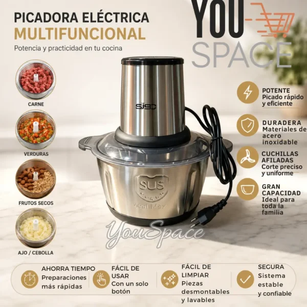 PROCESADOR DE ALIMENTOS CON ENVASE DE ACERO INOXIDABLE 2L (5) PROCESADOR DE ALIMENTOS CON ENVASE DE ACERO INOXIDABLE 2L-250W