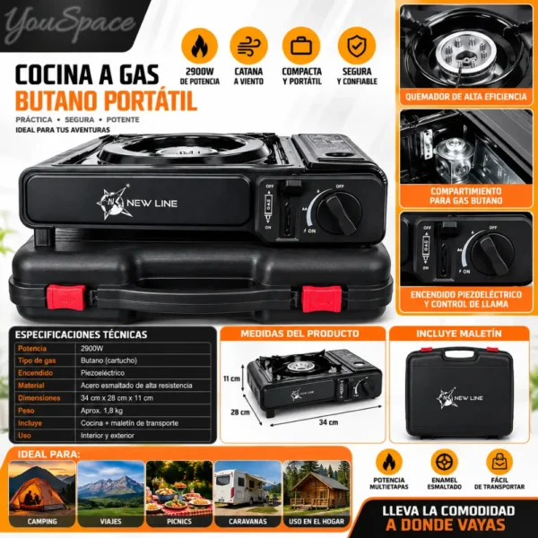 COCINILLA PORTATIL A GAS TIPO MALETIN BDZ-155-A (1) COCINA PORTATIL A GAS PARA CAMPING 1 HONILLA BDZ-155-A
