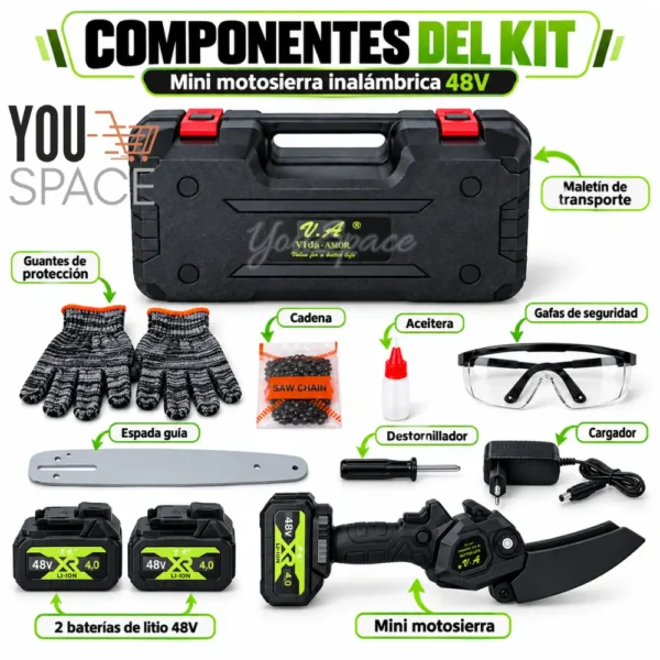 KIT DE MOTOSIERRA INALAMBRICA PORTATIL V.A (1) KIT DE MINI MOTOSIERRA INALAMBRICA PORTATIL V.A.