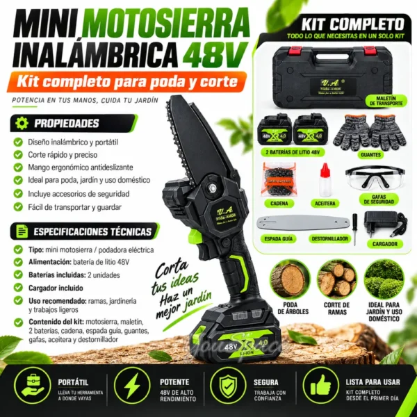 KIT DE MOTOSIERRA INALAMBRICA PORTATIL V.A (4) KIT DE MINI MOTOSIERRA INALAMBRICA PORTATIL V.A.