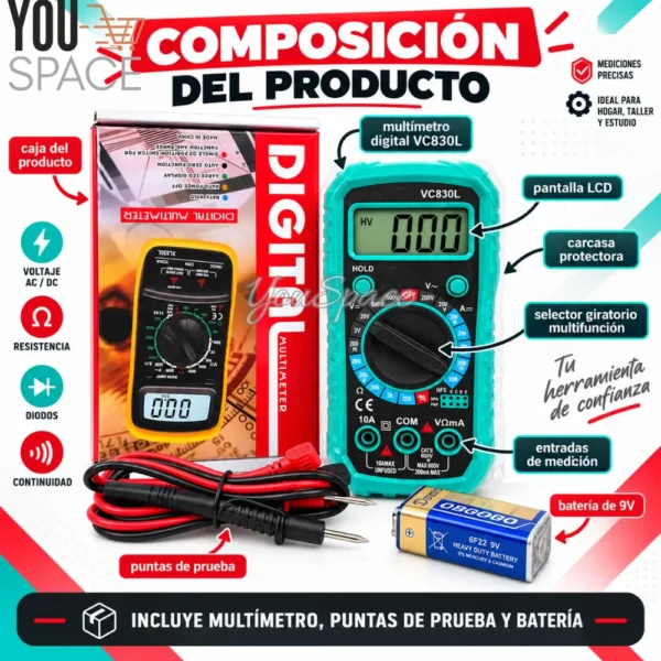 MULTIMETRO DIGITAL MODELO VC830L (1) MULTIMETRO DIGITAL TESTER MODELO VC830L