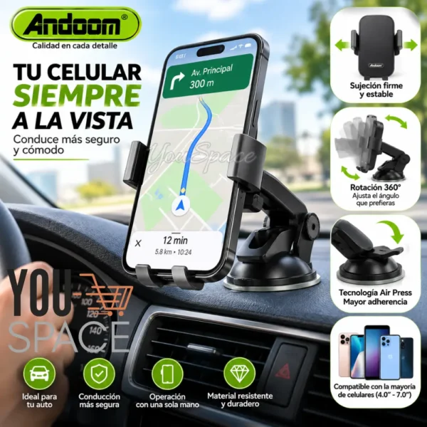 SOPORTE UNIVERSAL DE VENTOSA PARA CELULAR PARA AUTO (1) SOPORTE UNIVERSAL DE VENTOSA PARA CELULAR PARA AUTO MARCA ANDOOM